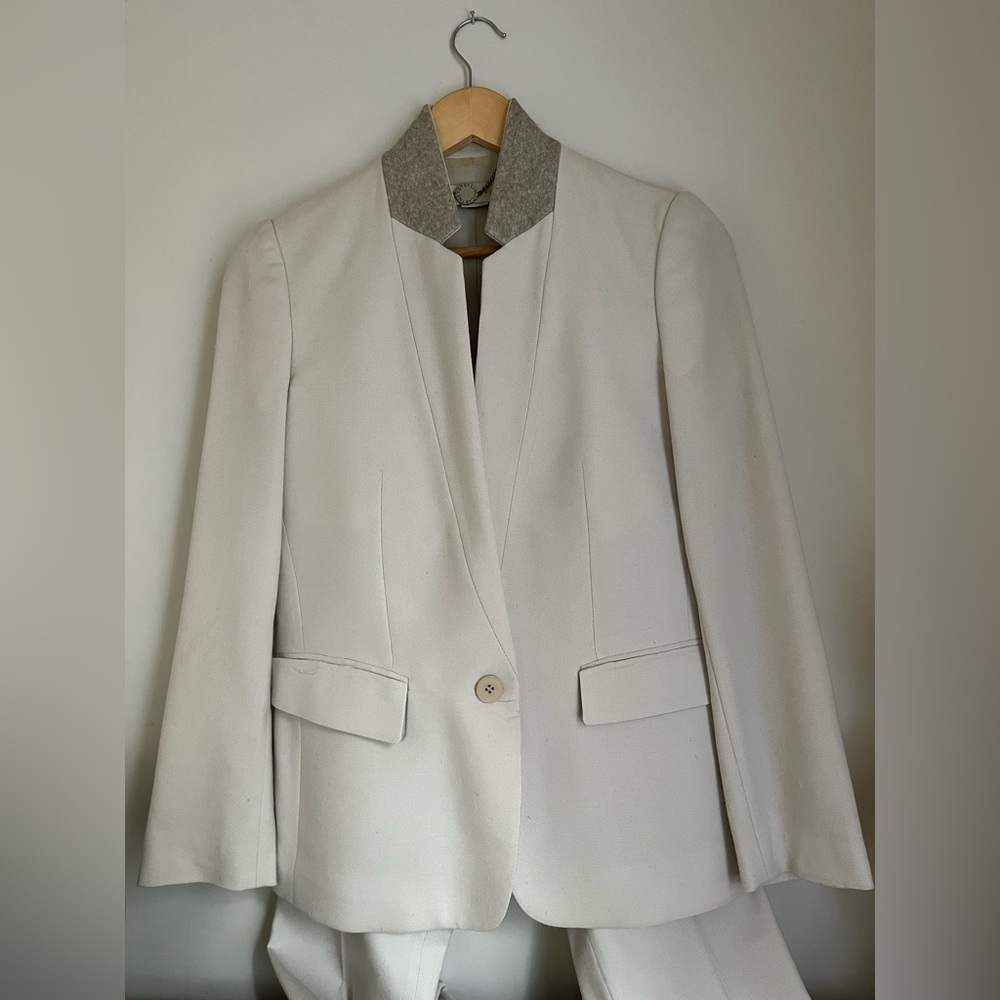 Stella McCartney Suit blazer & pants - cream lightweight weave wool stand collar